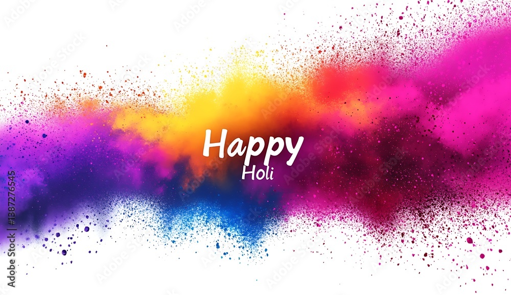 Fototapete a vibrant and colorful happy holi text with intricate designs, surrounded by an explosion of color