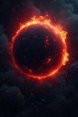 Obraz premium Enigmatic dark sphere radiating fiery intensity, fiery, space
