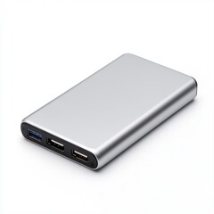 Fototapeta premium Compact Silver Power Bank with Dual USB Ports for Charging Mobile Devices and Electronics on the Go