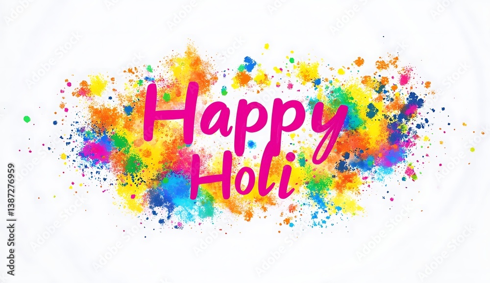 Fototapete a vibrant and colorful happy holi text with intricate designs, surrounded by an explosion of color
