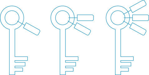 keys with tags, simple door key icons with thin outlines