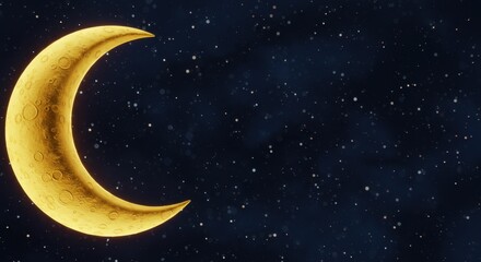 Naklejka premium Golden Crescent Moon in a Starry Night Sky Celestial Wonder