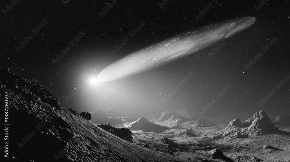 Wall mural a comet passing by a distant planet in deep space.