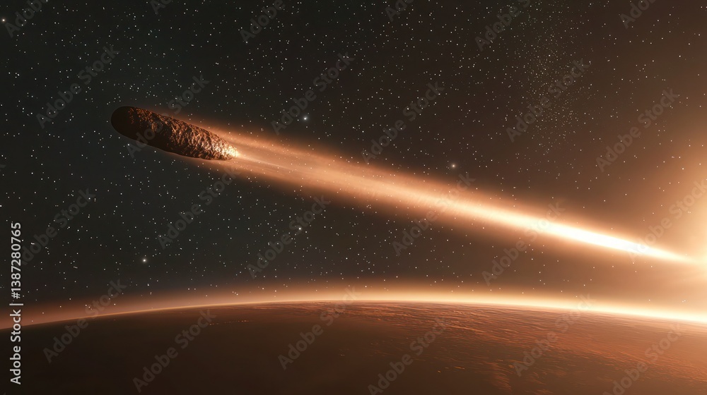 Canvas Prints a comet passing by a distant planet in deep space.