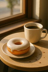 A fun, vertical stack of different donuts, leaning slightly, with glaze and toppings spilling over.