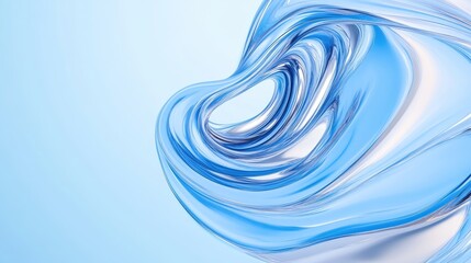 Abstract fluidic form, swirling, translucent, light blue, and light gray colors.  Dynamic, smooth, flowing design, with a sense of movement