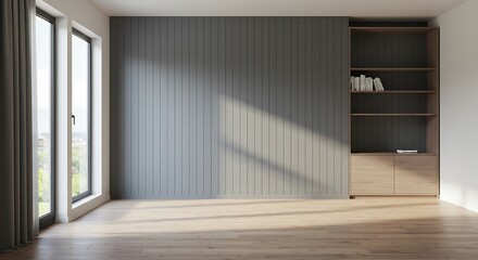Obraz premium Sunlit Minimalist Interior: 3D Render AI Generated