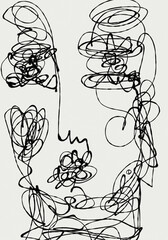 Line art face doodle drawing 