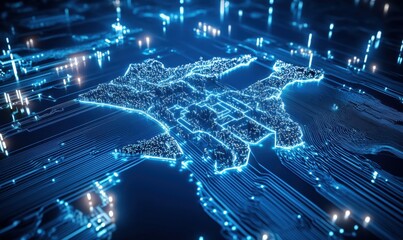 Obraz premium Smart city digital map, circuit board background, technological future