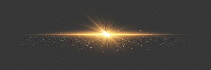 Horizontal light effect, glare and flashes of light. On a transparent background.
