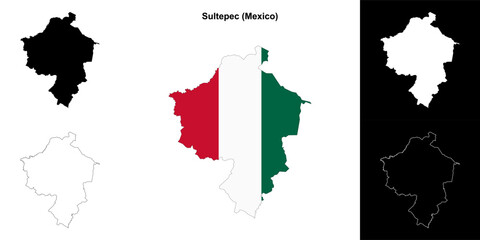 Sultepec municipality (Mexico) outline map set