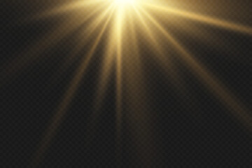 Golden light effect from spotlight and star rays.