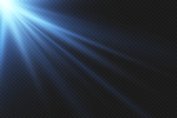 Blue light rays of light, flash and explosion of a star.