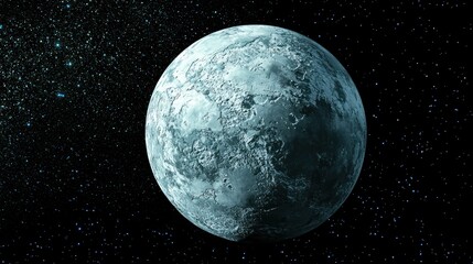Naklejka premium A frozen planet covered in glaciers, orbiting a faint star.