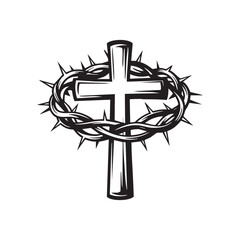 Crown of Thorns with Cross Vector thorn design wrapped around a clean cross Option to add glow/shadow layers, no background less 