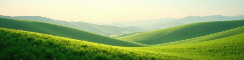 Obraz premium serene landscape with gentle hills and a soft focus, calm atmosphere, daylight nap, serene landscape