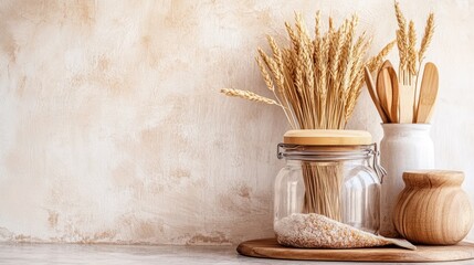 Crisp clear jar with bamboo lid styled beside neutral-toned kitchenware