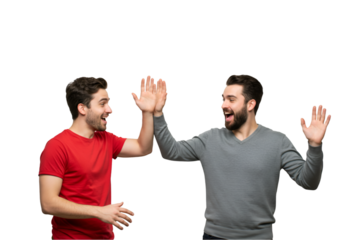Two men waving their hands each others