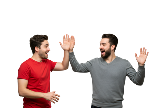 Two men waving their hands each others