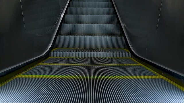 Station escalators. Empty escalator steps, moving staircase