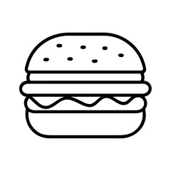Burger icon vector illustration of delicious cheeseburger with sesame seeds outline for fast food menu 