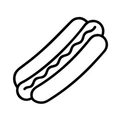 Hotdog vector icon illustration, fast food drawing, hotdog outline, simple hotdog, hotdog with mustard icon