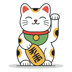 cute lucky cat cartoon character flat color vector illustration template design