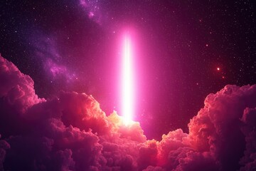 Pink light beams from clouds in space, cosmic, fantasy, religious or artistic