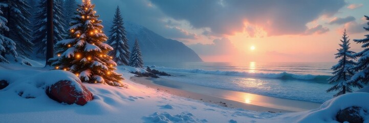 Fototapeta premium Isolated Christmas wonderland on deserted shore, christmas, tropical