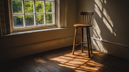 Lightweight design stool set by a window, casting soft morning shadows