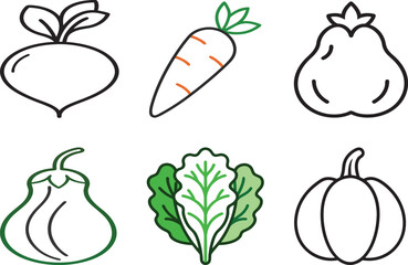 Minimal Line Icons of Vegetables