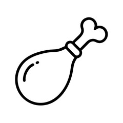 Chicken drumstick vector icon illustration of fried chicken leg and bone outline drawing for food design
