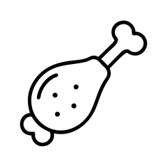 Chicken leg piece vector illustration, fried chicken drumstick outline icon, food and meat drawing design