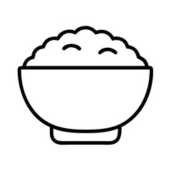 Bowl of rice vector icon illustration, asian food bowl, rice bowl outline, food and drink, meal  character