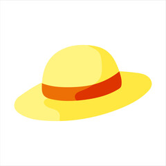 Wide-brimmed yellow sun hat with red ribbon