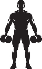 Silhouette Of A Strong Man Lifting Dumbbells Gym Fitness Training Bodybuilding