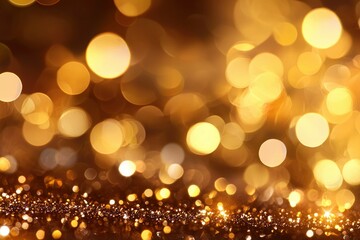 Abstract golden bokeh lights illuminating glitter texture, festive events backdrop