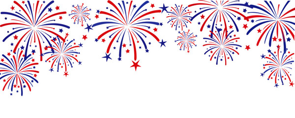 4th of july fireworks isolated on white background, celebration.