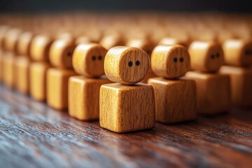 Wooden Figurines Representing Community and Connection in a Minimalist Setting with a Nature-Inspired Aesthetic