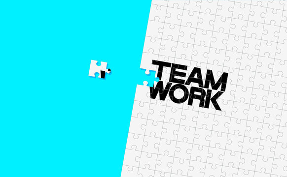 Business concept. Jigsaw puzzle of word teamwork. It reflects having the right elements in a work, like the pieces of a puzzle needing to be in the right place to create perfect picture. Illustration.