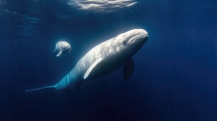 Oceanic mammal mother and calf