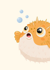 pufferfish bubbles cartoon underwater cute sea animal illustration marine fish background © Anna
