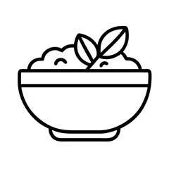 Bowl of food vector illustration, healthy eating concept, salad with leaves, simple line drawing,  char