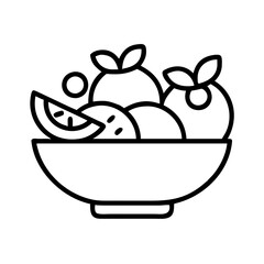 Bowl of fresh fruits vector illustration, healthy eating concept, fruit bowl outline design, line art style