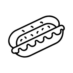 Outlined hotdog with mustard vector illustration for fast food menus and design projects use, simple style