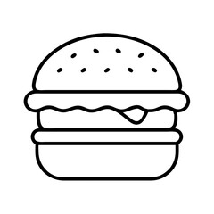 Burger vector illustration, outline style drawing of a delicious hamburger with sesame seeds, perfect icon
