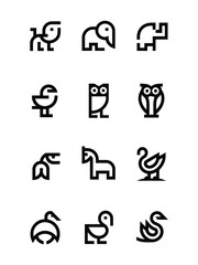 Minimalist Animal Icons in Line Art Style