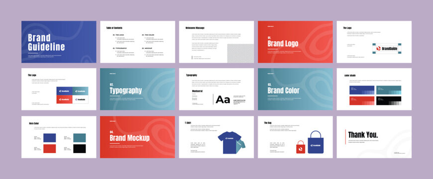 Modern Brand Guideline Template – Identity Style Guide Layout Design, Professional Brand Kit Layout for Agencies and Businesses, Brand manual presentation. Brand strategy design. Logo guideline book