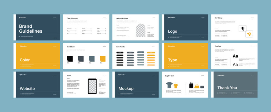 Creative Brand identity design template. Brand Guideline Presentation layout. Corporate Brand strategy guide design. Logotype guidelines template for healthcare, medical, physiotherapy
