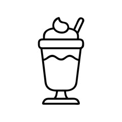 Ice cream sundae vector illustration, dessert with cream and spoon, sweet treat clip art, line drawing design